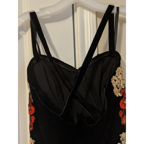 NEVER WORN! Black Velvet, Embroidered, Fitted Gown - Picture 5 of 7